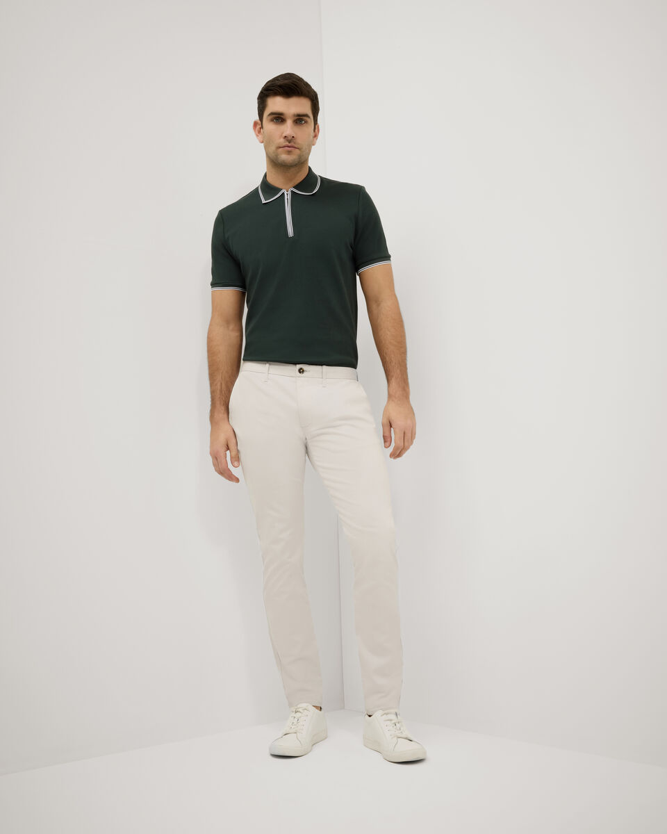 Textured Zip Collar Polo, Forest, hi-res